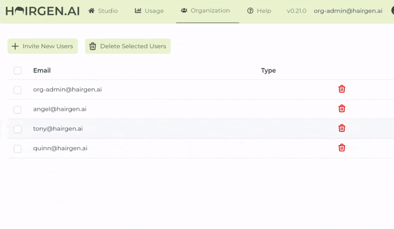 Organization invitation