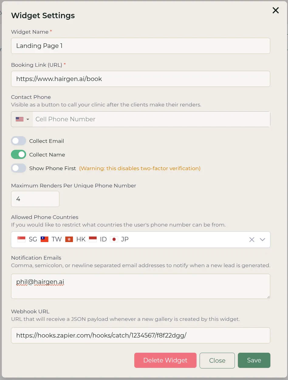 Web Widget Settings